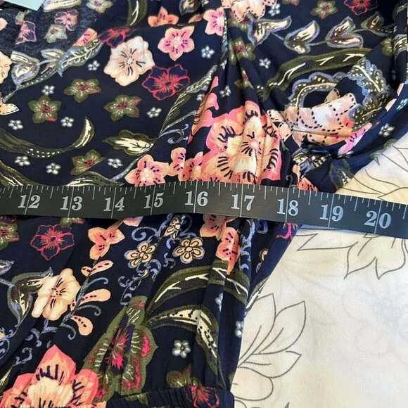 NWT Loft Petite Large Floral Shirred Flounce Long Sleeve Midi Dress - Picture 8 of 10